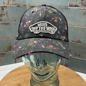 Vans Off the Wall Embroidered Trucker Snapback Hat Black Floral